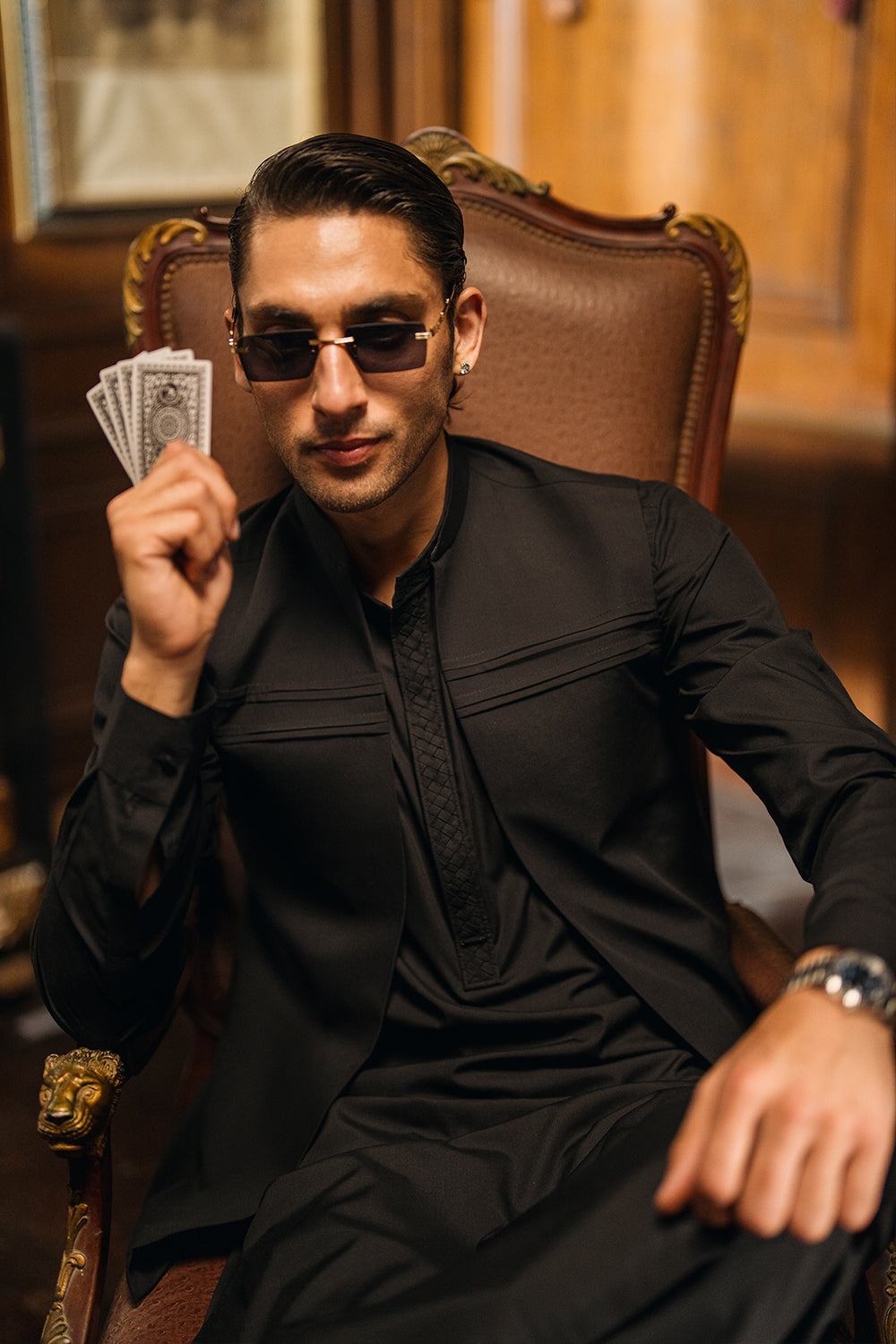 Deep Black Shalwar Kameez with Waistcoat