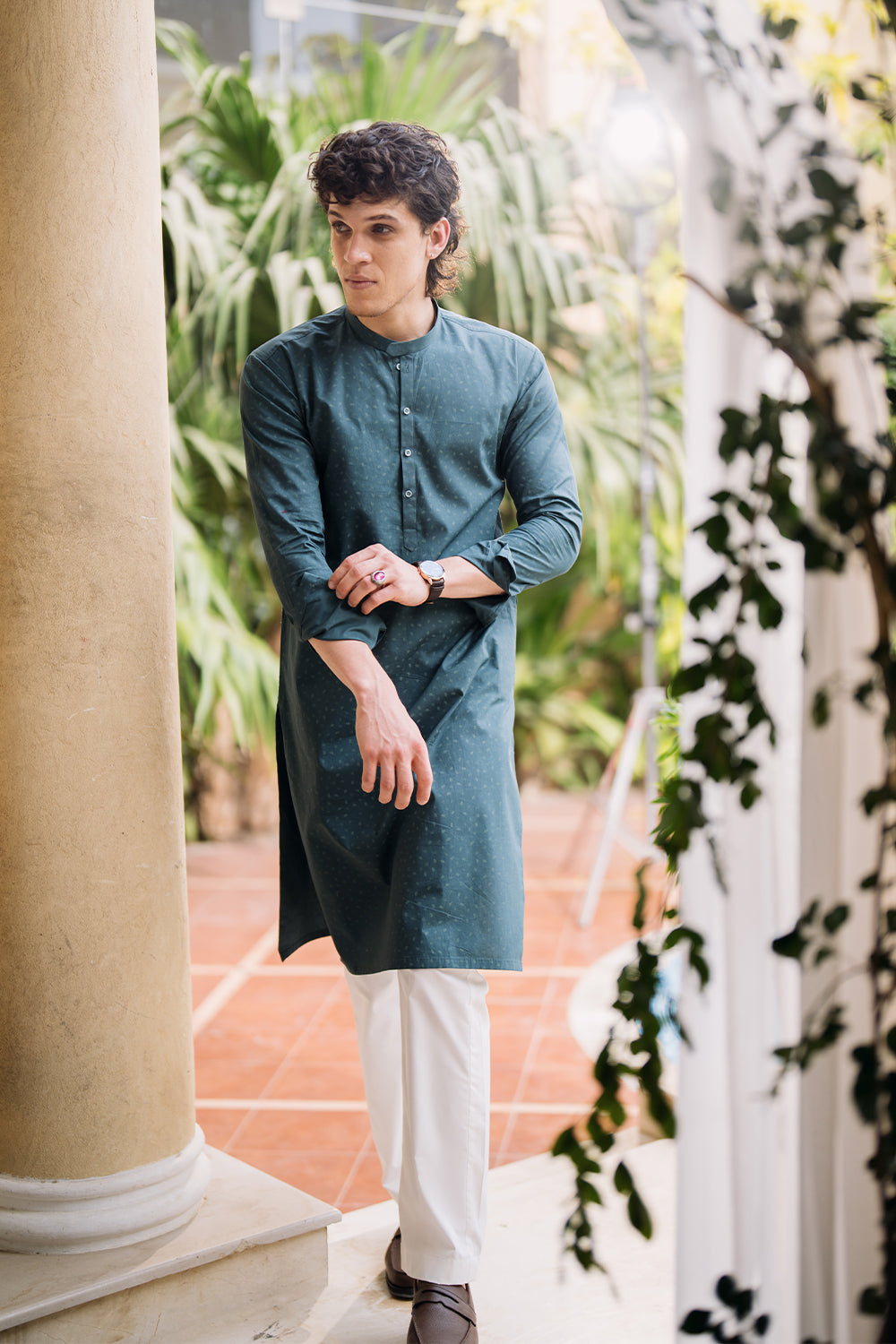 Hydro Green Printed Kurta with White Trouser