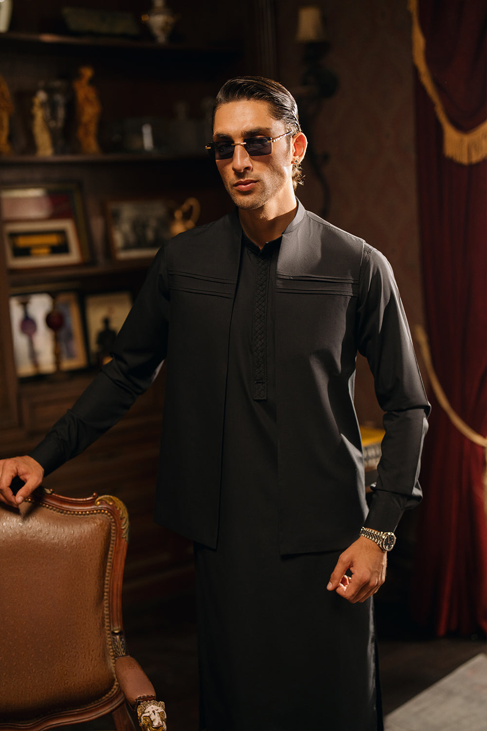 Deep Black Shalwar Kameez with Waistcoat