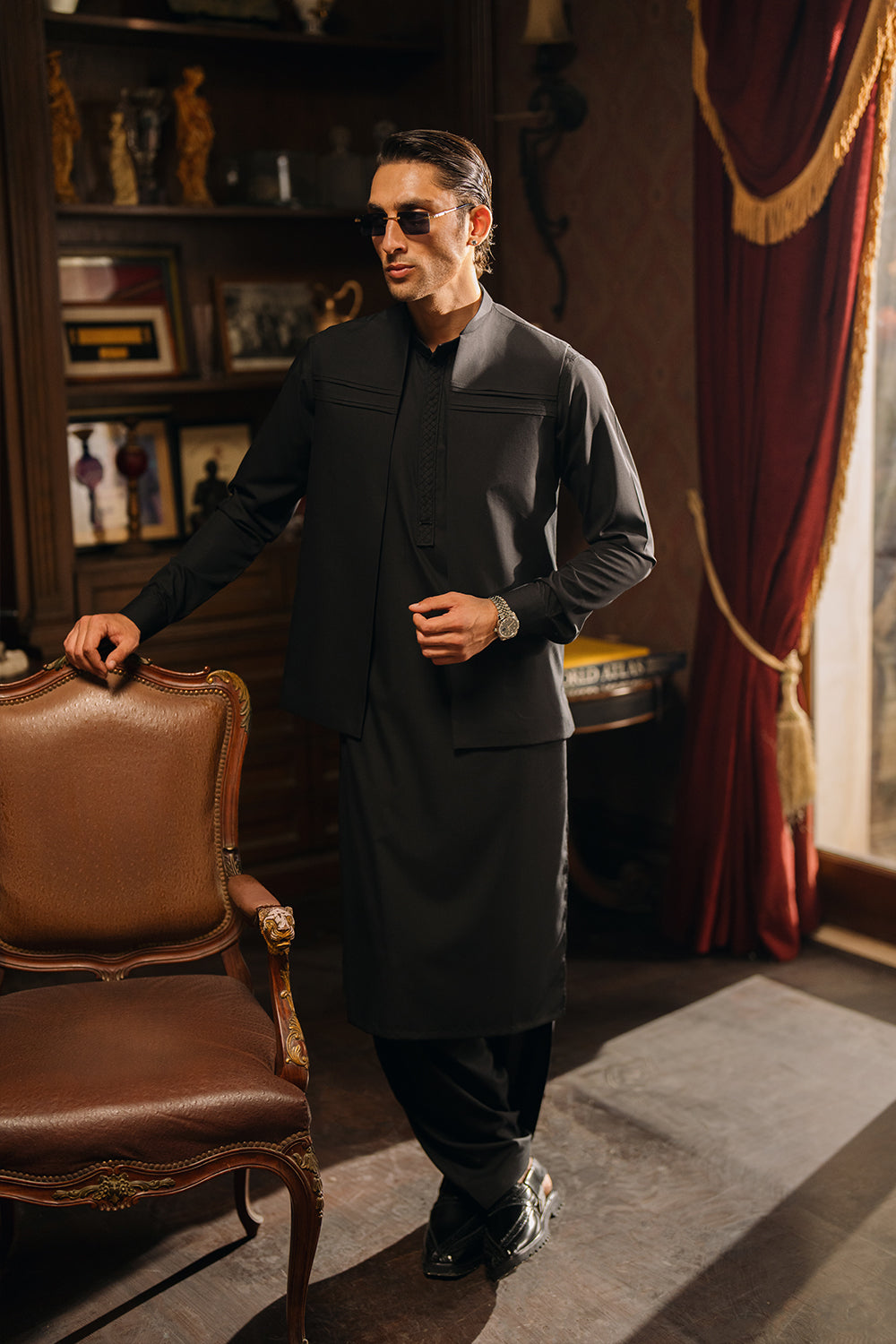 Deep Black Shalwar Kameez with Waistcoat