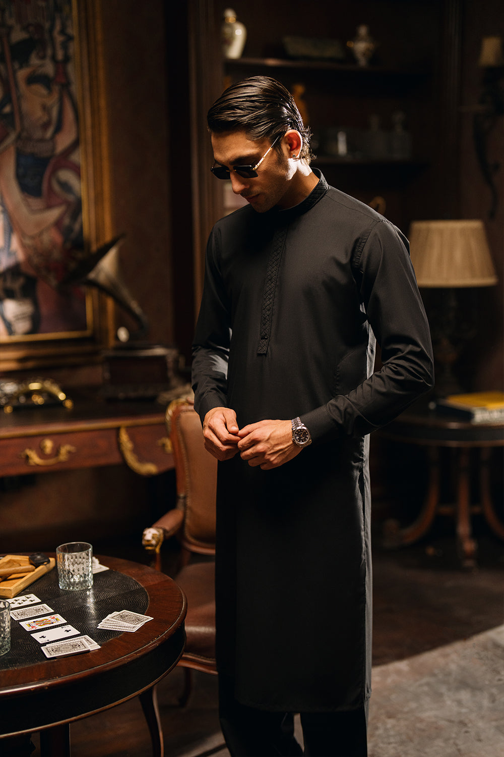 Deep Black Shalwar Kameez with Waistcoat