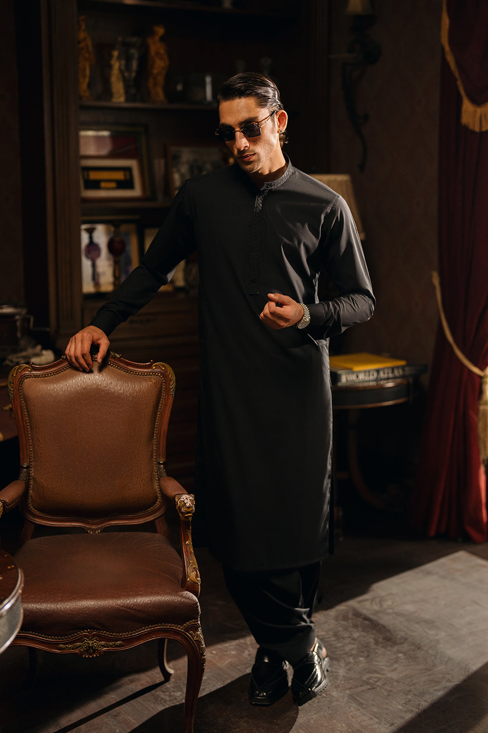 Deep Black Shalwar Kameez with Waistcoat