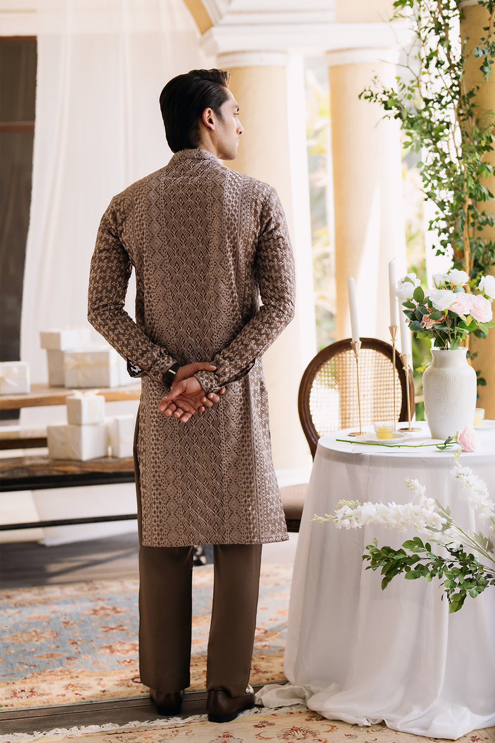 Mocha Brown Embroidered Kurta Pajama