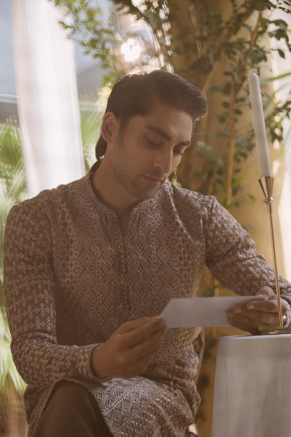 Mocha Brown Embroidered Kurta Pajama