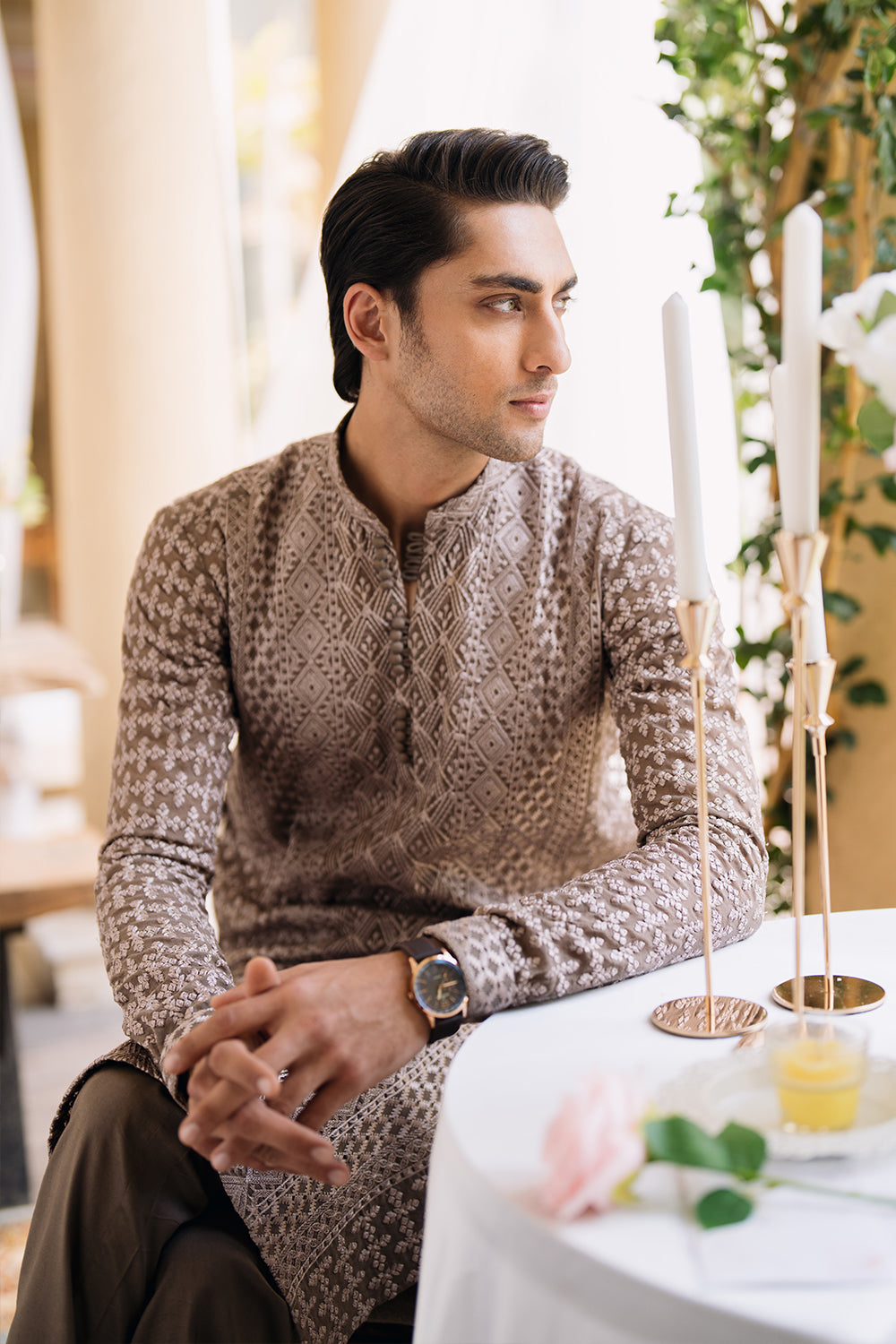 Mocha Brown Embroidered Kurta Pajama