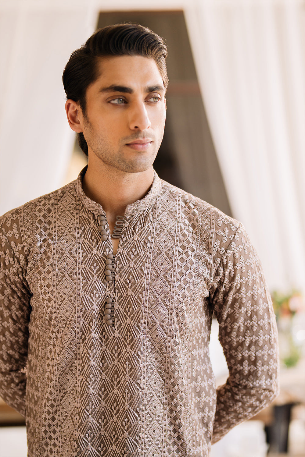 Mocha Brown Embroidered Kurta Pajama
