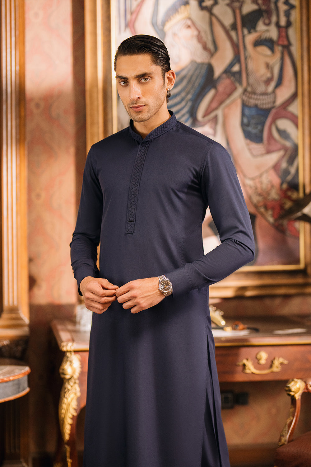 Beacon Blue Shalwar Kameez with Waistcoat