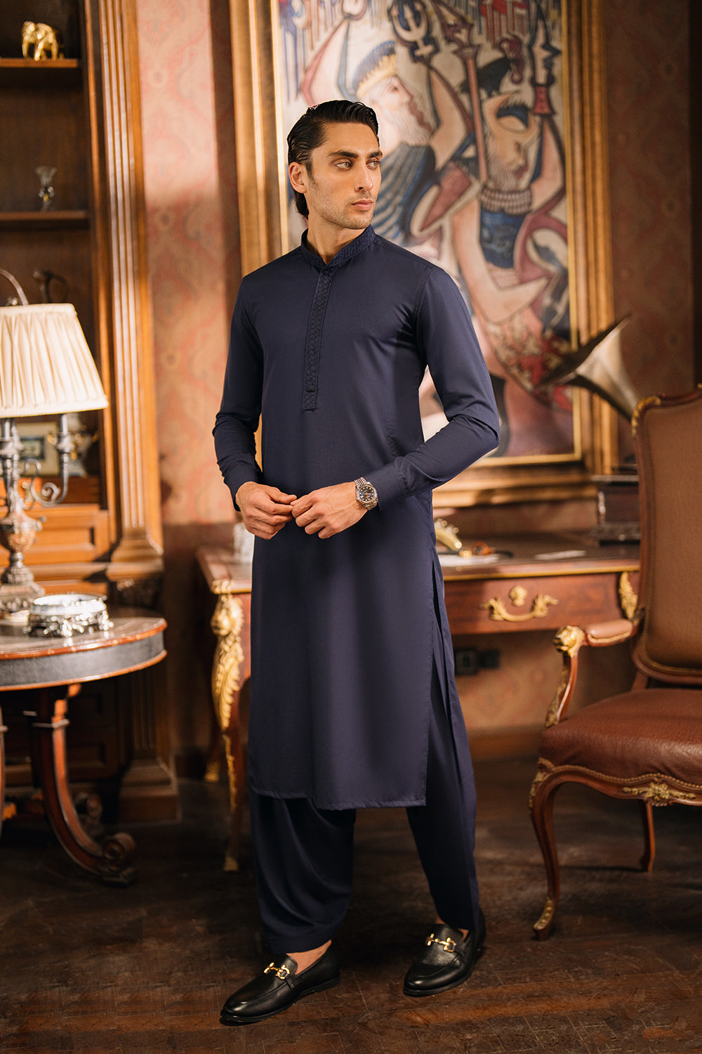 Beacon Blue Shalwar Kameez with Waistcoat