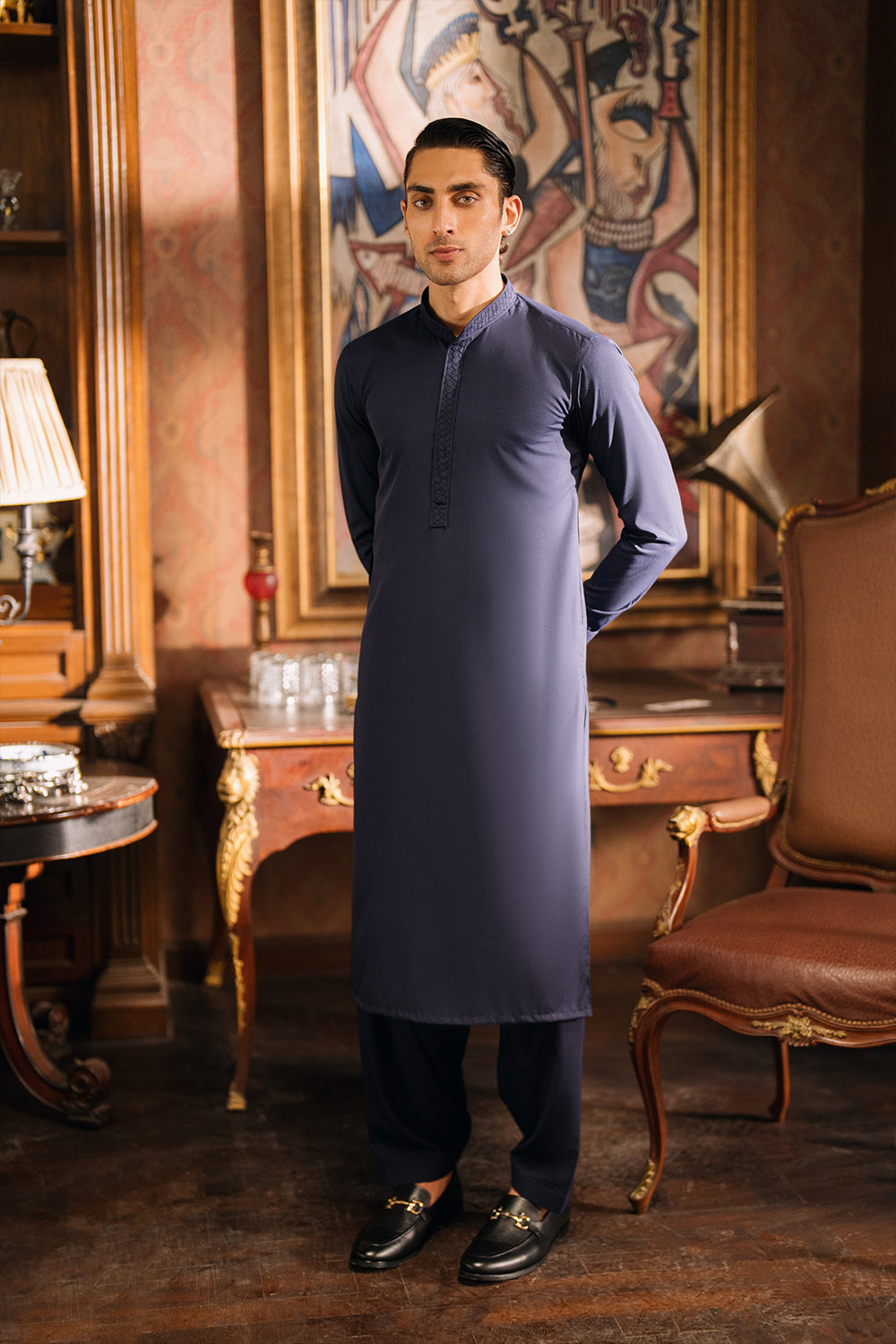 Beacon Blue Shalwar Kameez with Waistcoat
