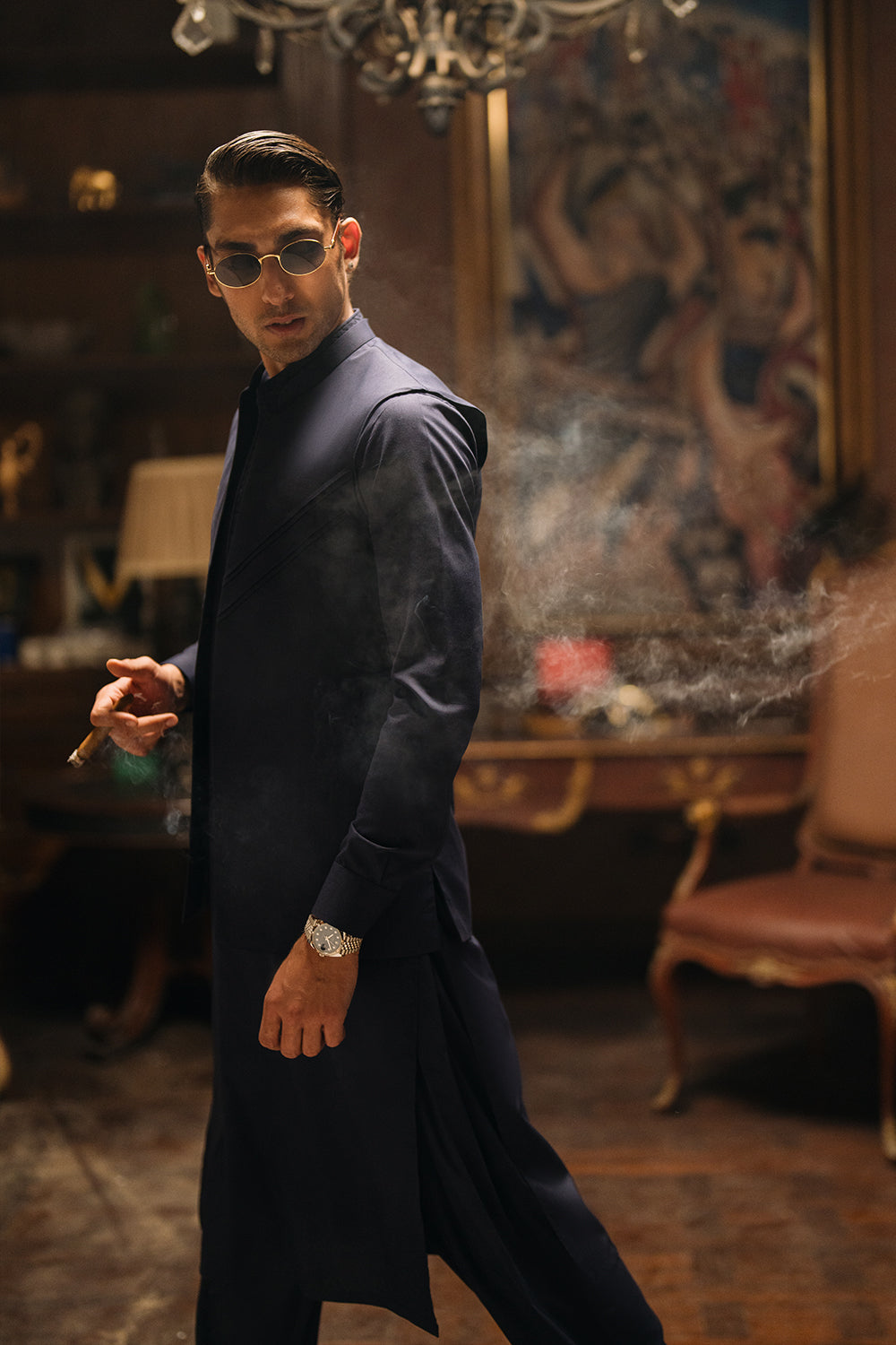 Beacon Blue Shalwar Kameez with Waistcoat