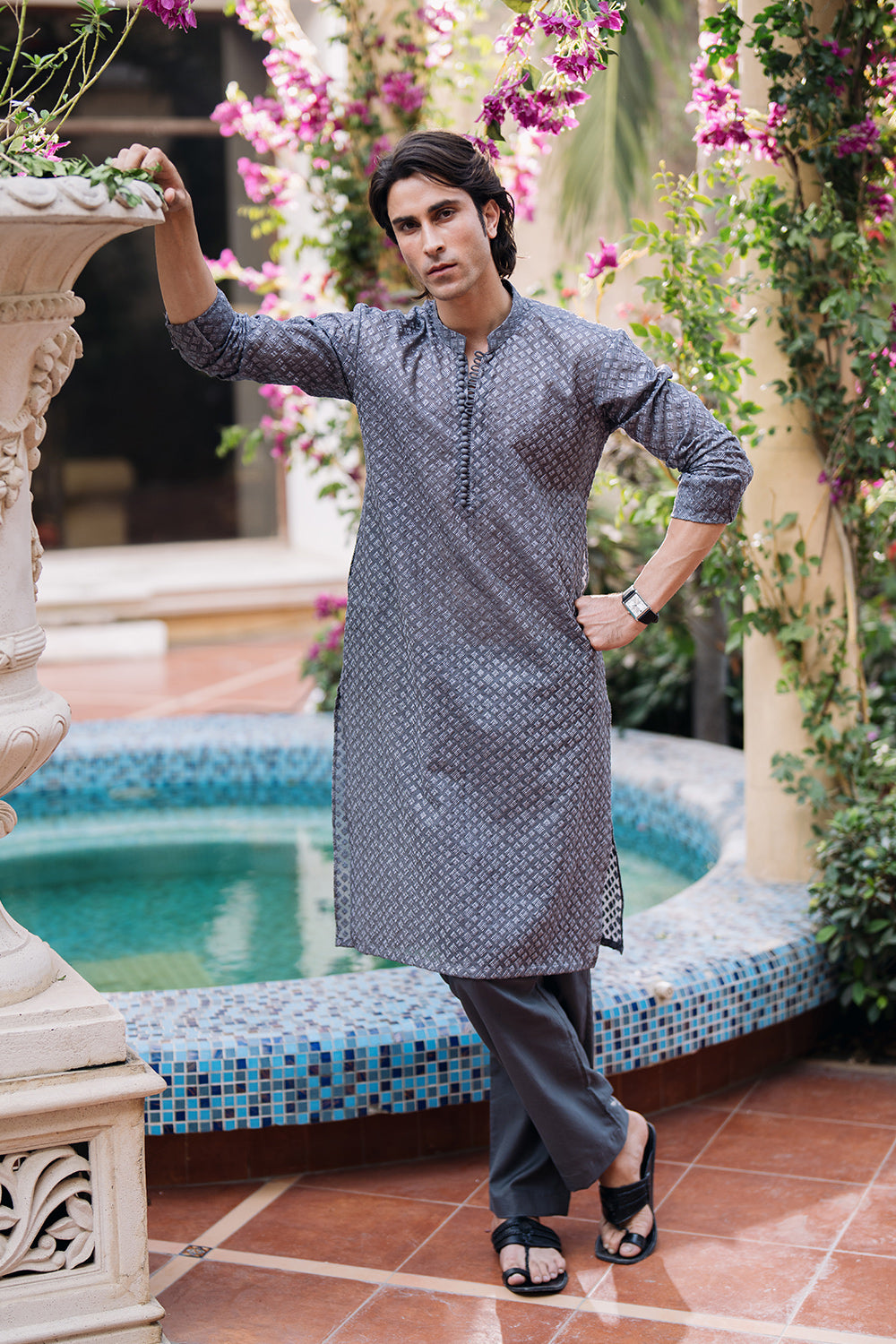 Ghost Grey Embroidered Kurta Pajama