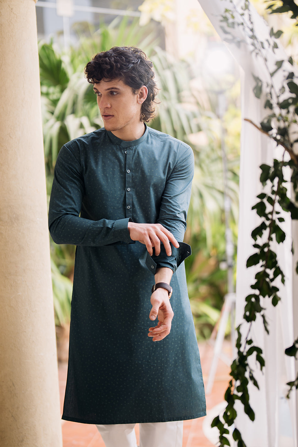 Hydro Green Printed Kurta with White Trouser