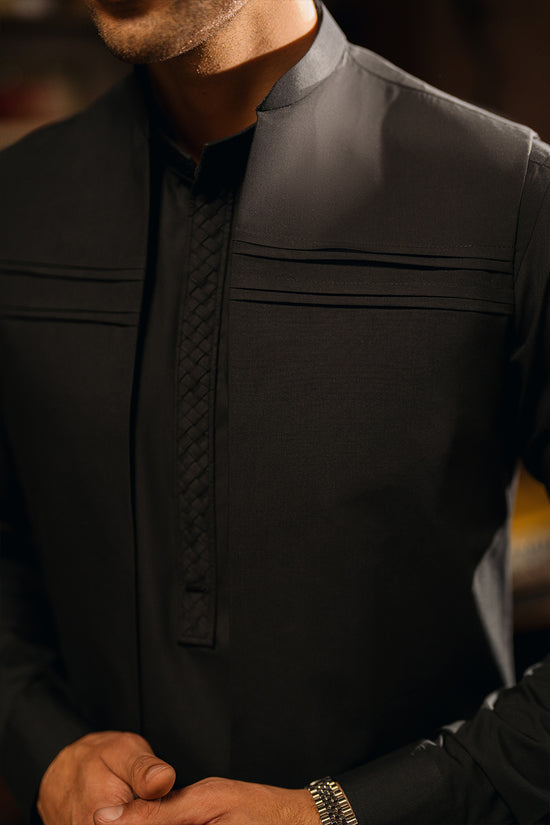 Deep Black Shalwar Kameez with Waistcoat