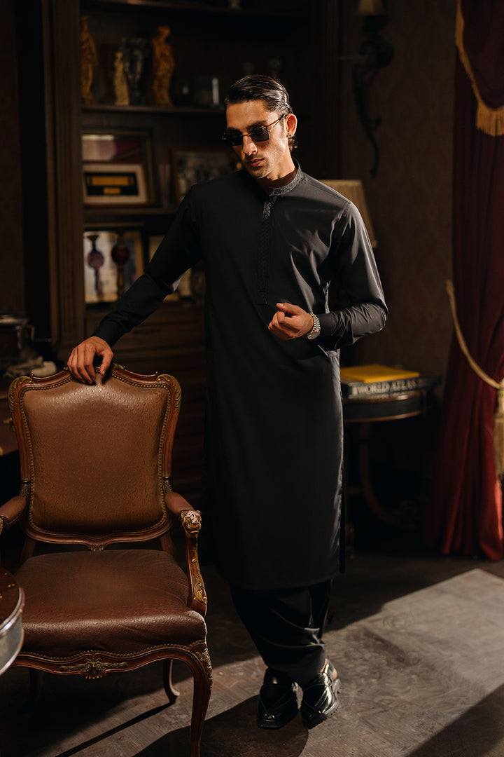 Deep Black Shalwar Kameez with Waistcoat