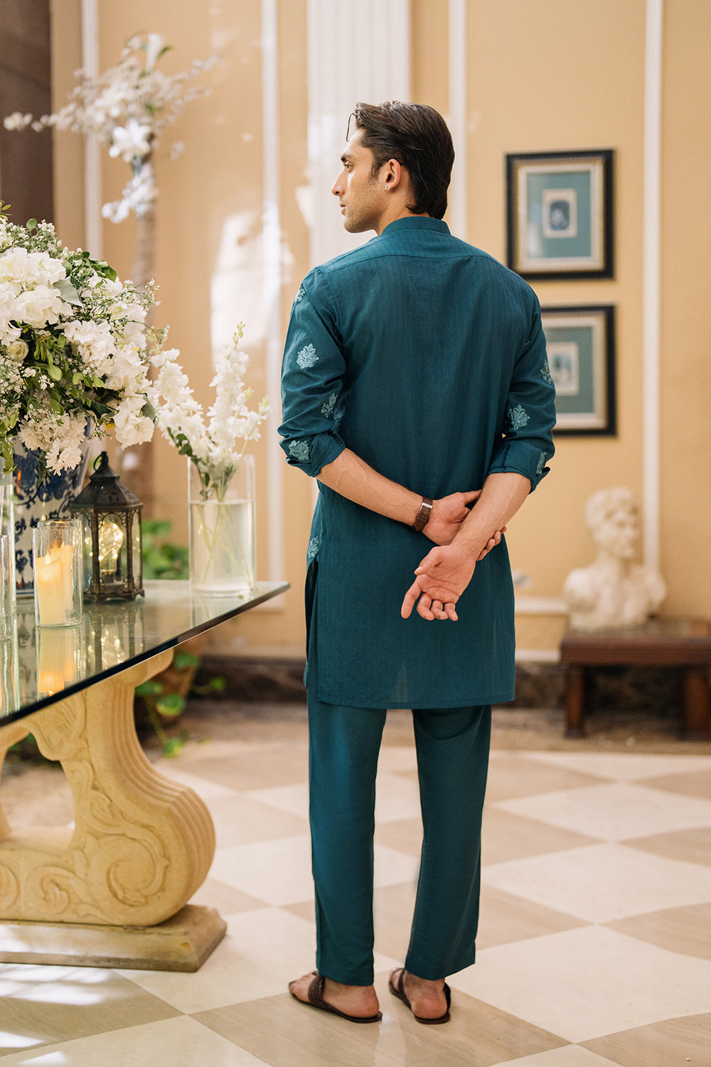 Teal Green Embroidered Kurta Pajama
