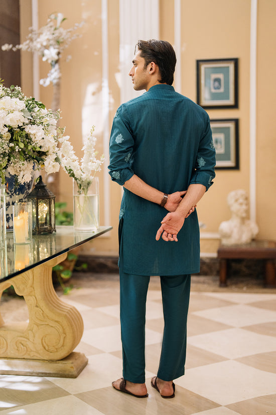Teal Green Embroidered Kurta Pajama