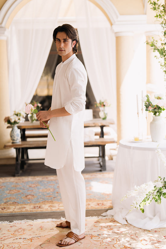 White Kurta with Boot Cut Trouser and Printed Waistcoat