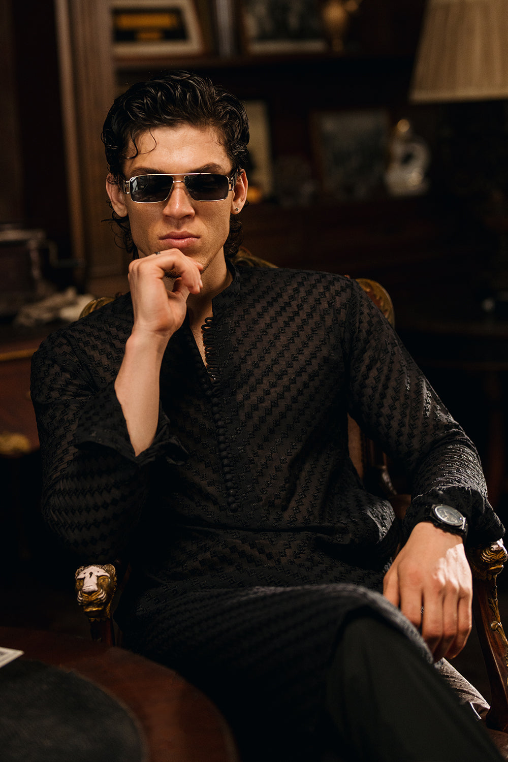 Onyx Black Embroidered Kurta Pajama