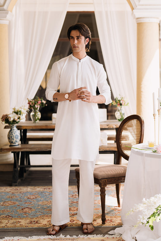 White Kurta with Boot Cut Trouser and Printed Waistcoat