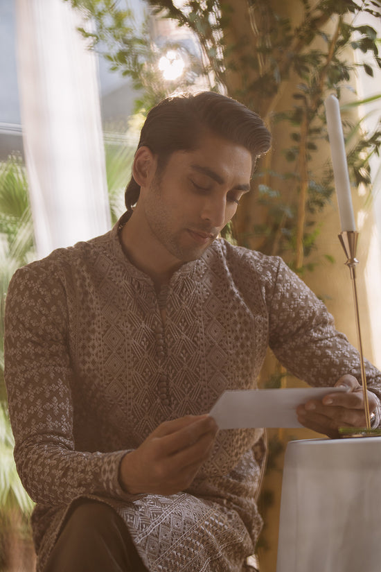 Mocha Brown Embroidered Kurta Pajama