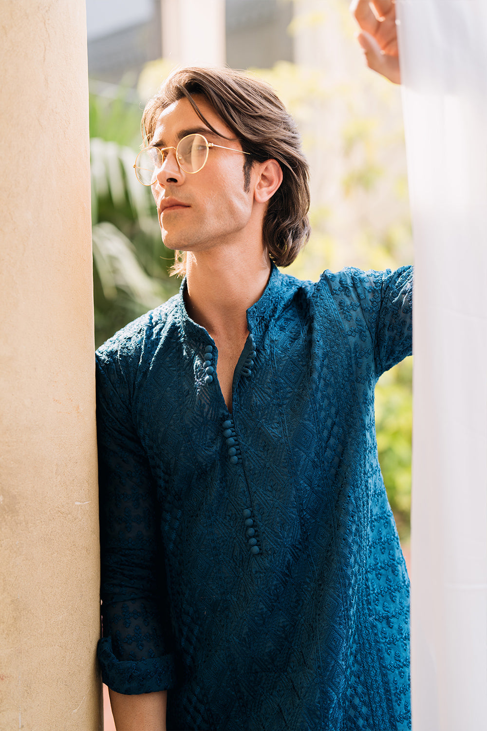 Teal Blue Embroidered Kurta with Boot Cut Trouser