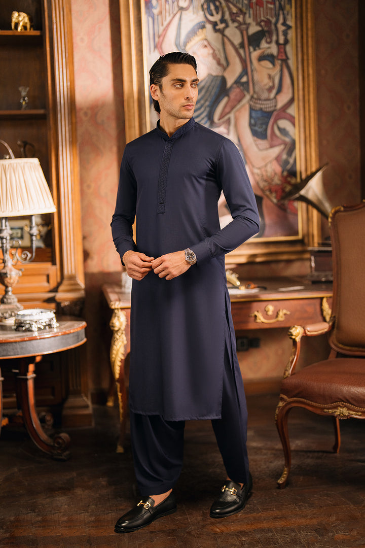 Beacon Blue Shalwar Kameez with Waistcoat