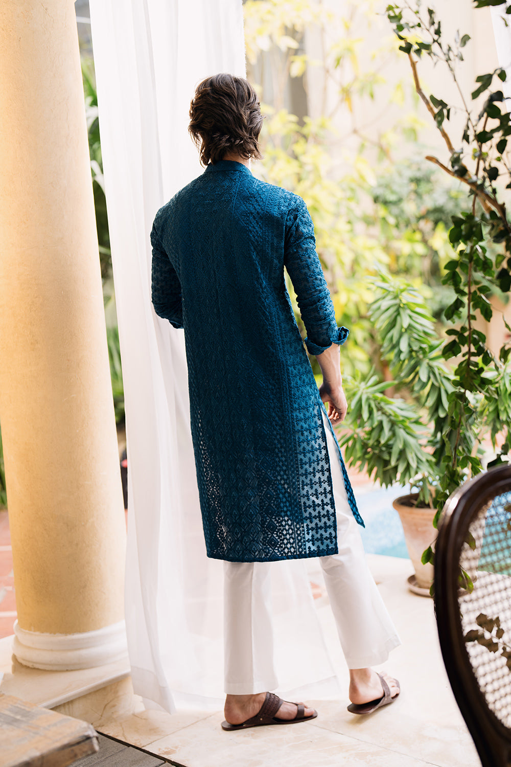 Teal Blue Embroidered Kurta with Boot Cut Trouser