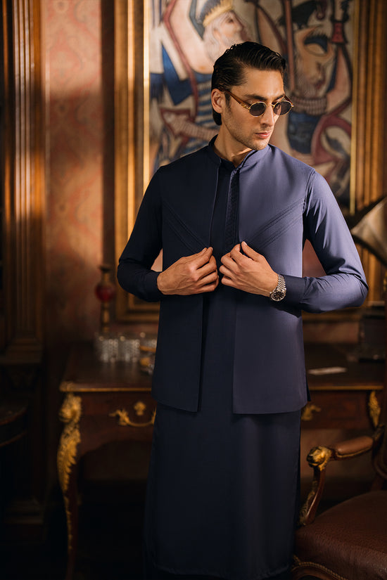 Beacon Blue Shalwar Kameez with Waistcoat AZURE Beacon Blue Shalwar Kameez with Waistcoat AZURE