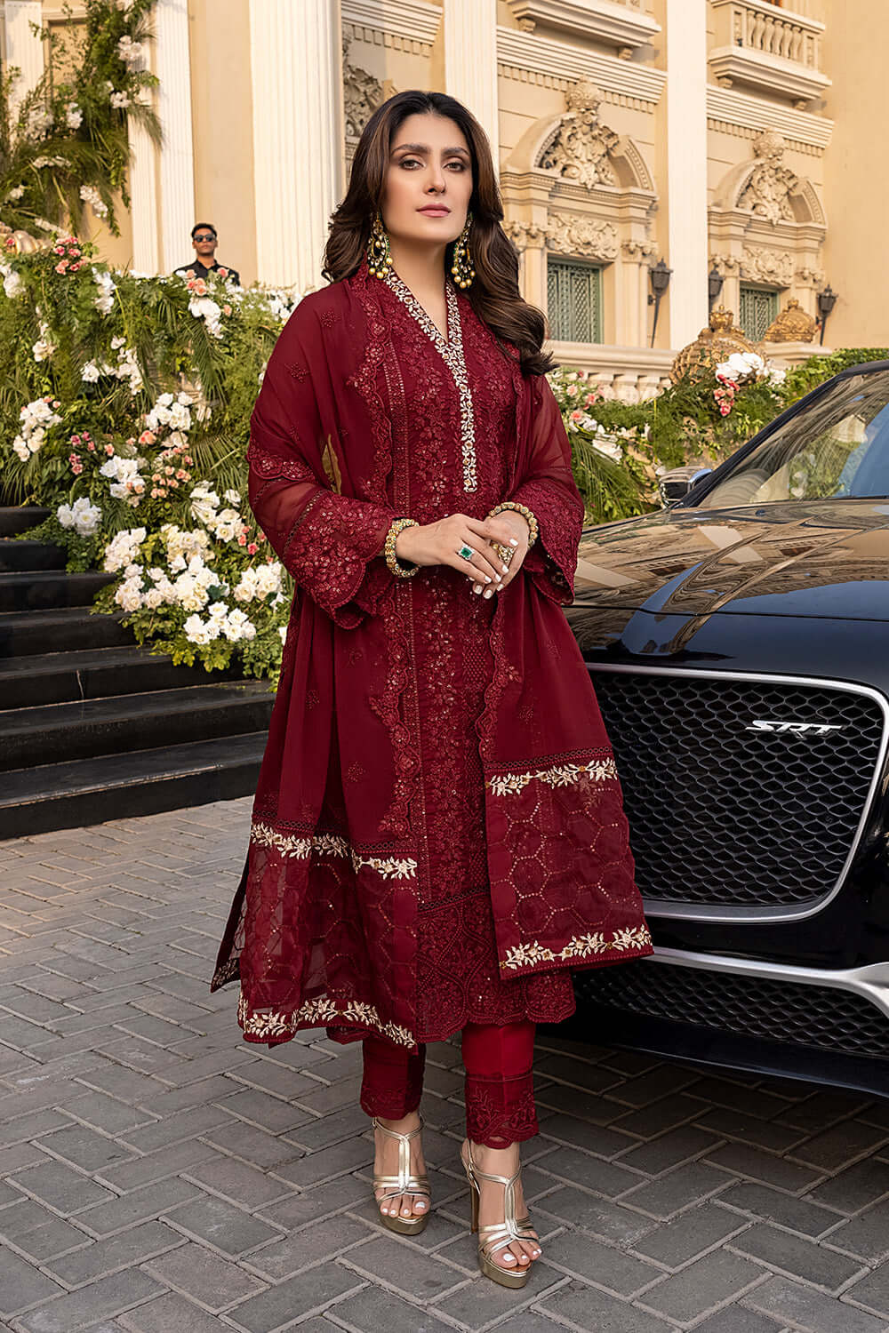 Vibrant Ruby Embroidered 3pcs Ayeza Khan Festive Collection 22 AZURE